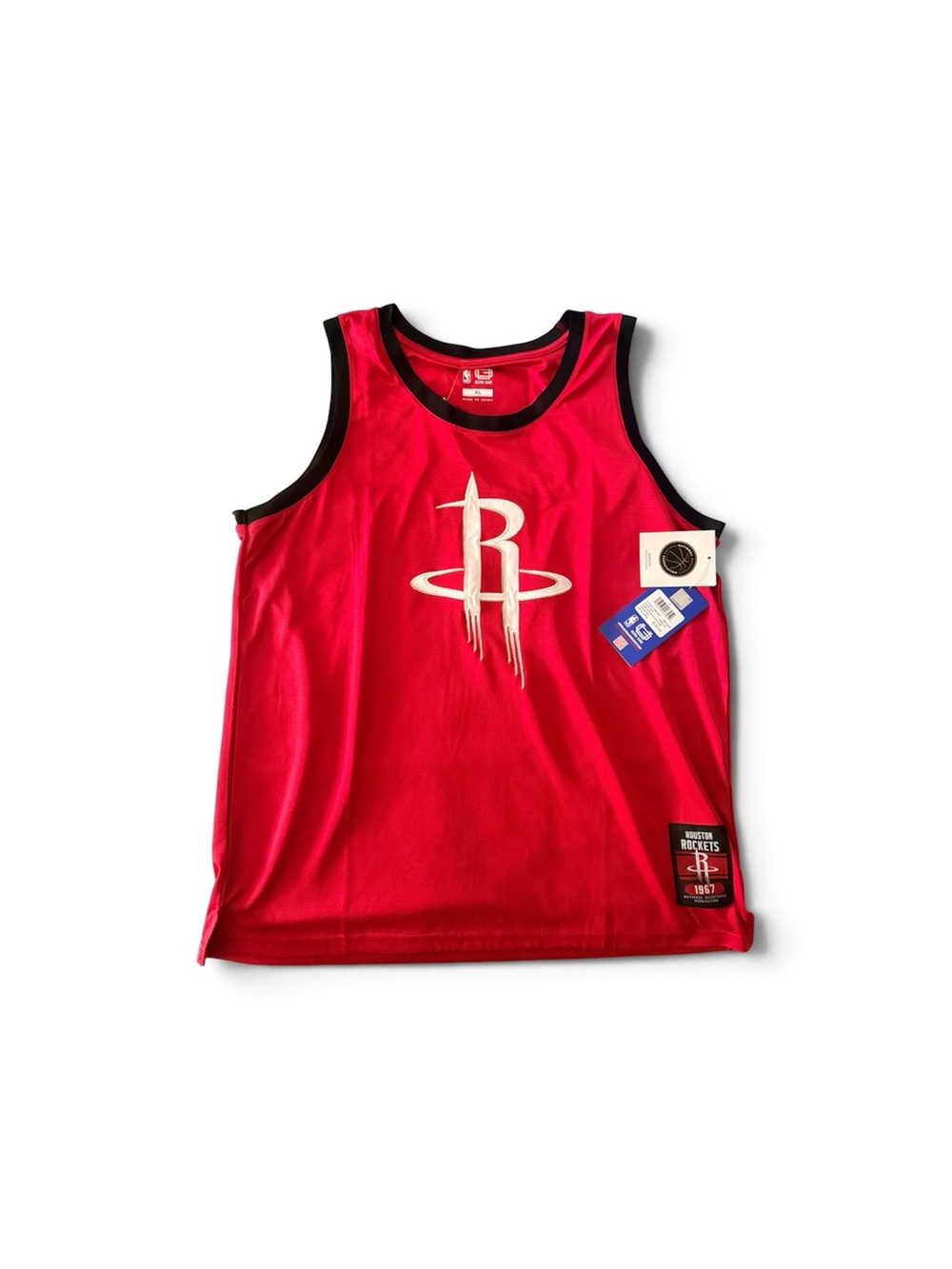 Men's Red Sleeveless Basketball Jersey with Black Trim